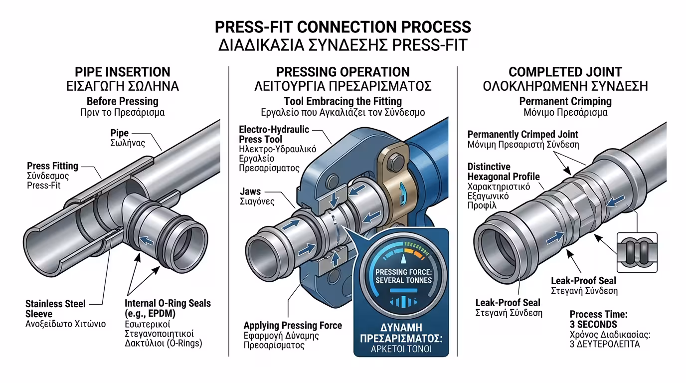 Πρεσαριστό εξάρτημα press-fit - ηλεκτροϋδραυλική πρέσα, σιαγόνες, O-Ring στεγανοποίησης