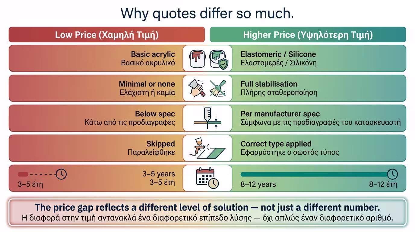 Σύγκριση χαμηλής vs αναλυτικής προσφοράς: σύστημα, προετοιμασία, πάχος