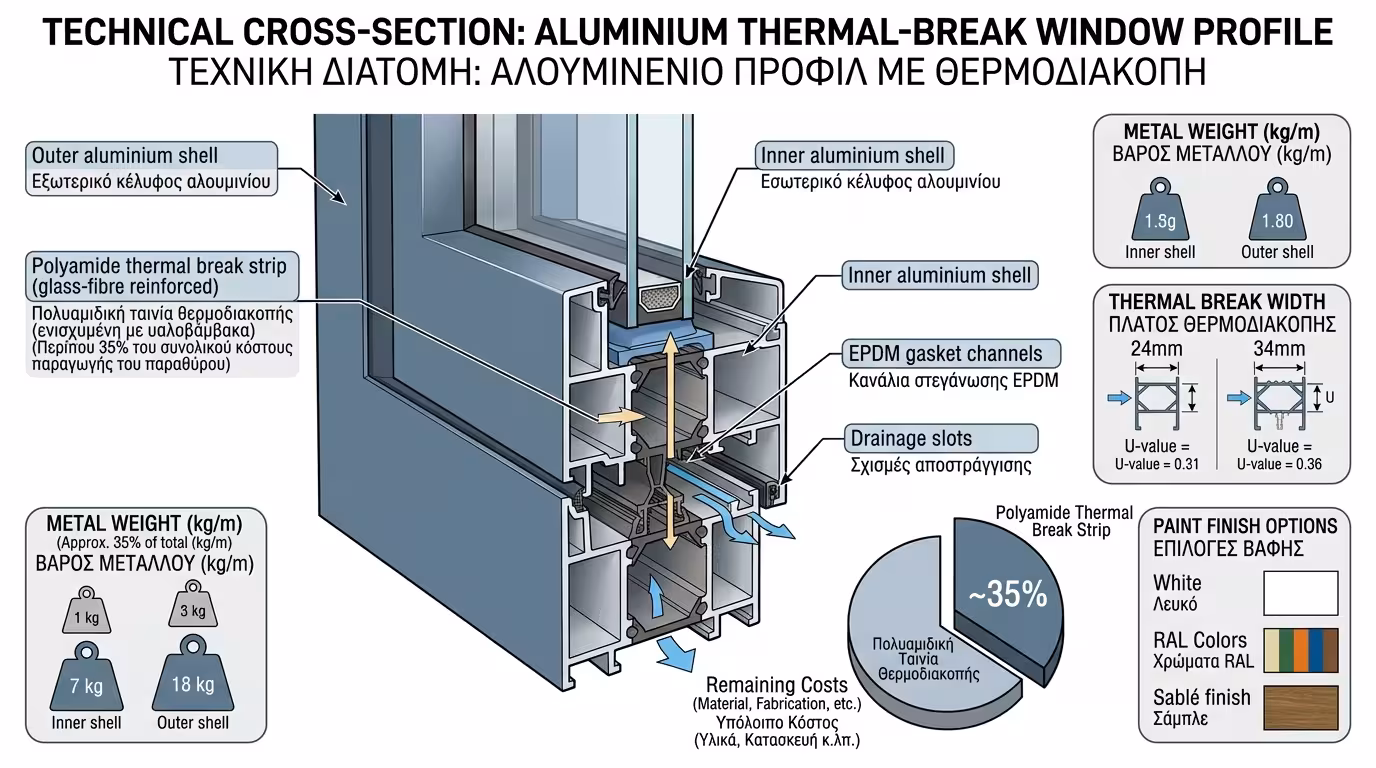 Προφίλ αλουμινίου και PVC - ο σκελετός του κουφώματος, ~35% κόστους
