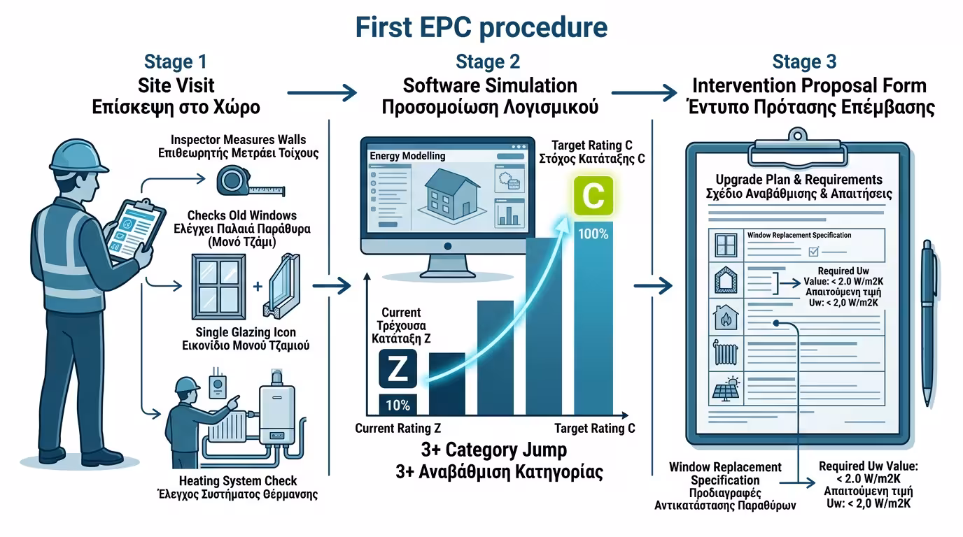 Πρώτο ΠΕΑ - αυτοψία σπιτιού, μέτρηση, καθορισμός ενεργειακού στόχου
