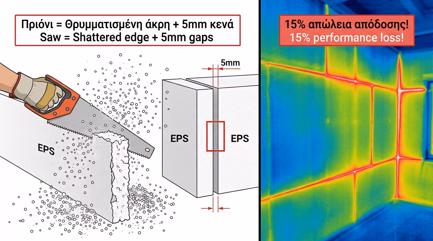 Κοπή φελιζόλ με πριόνι - θρυμματισμός και κενά