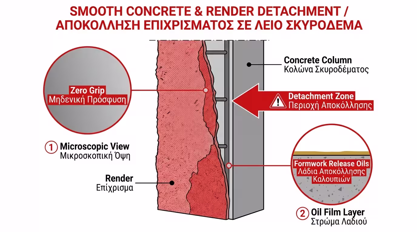 Λείο εμφανές μπετόν κολώνας - σοβάς ξεκολλάει