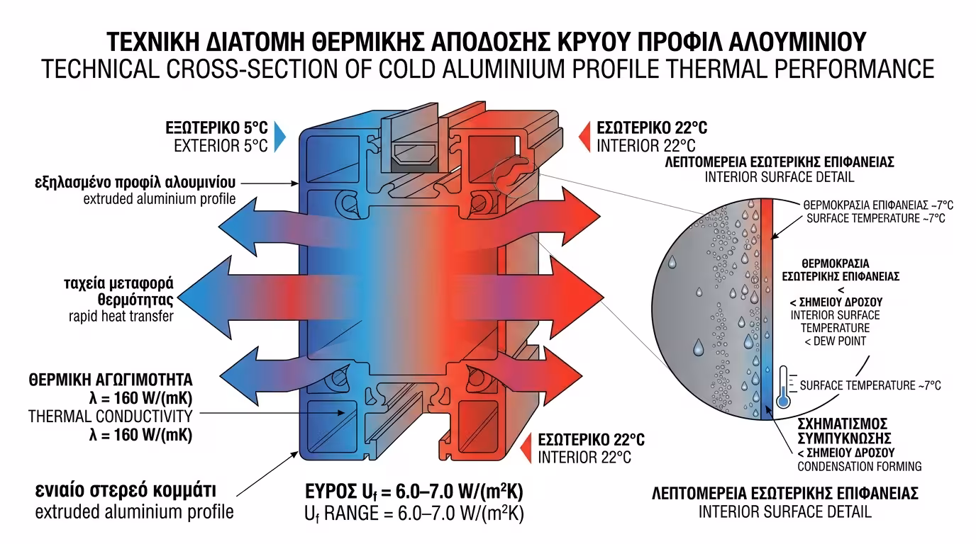 Ψυχρό προφίλ αλουμινίου - ενιαίο κομμάτι με θερμική αγωγιμότητα 160 W/(mK)