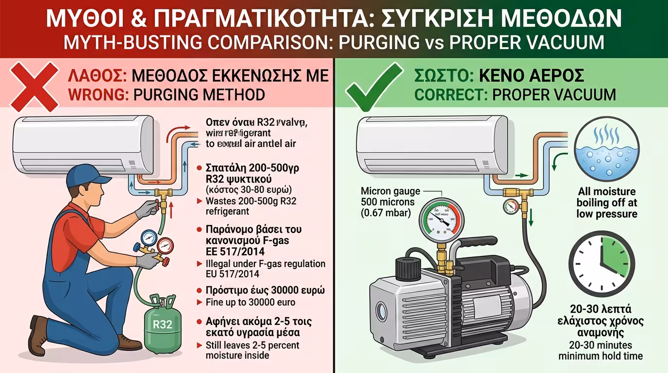 Purging – εξαερισμός φρέον, παράνομη μέθοδος, υγρασία παραμένει
