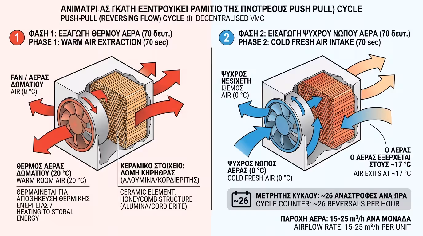 Λειτουργία push-pull 70 δευτερολέπτων - κεραμικός εναλλάκτης, αντιστροφή ανεμιστήρα