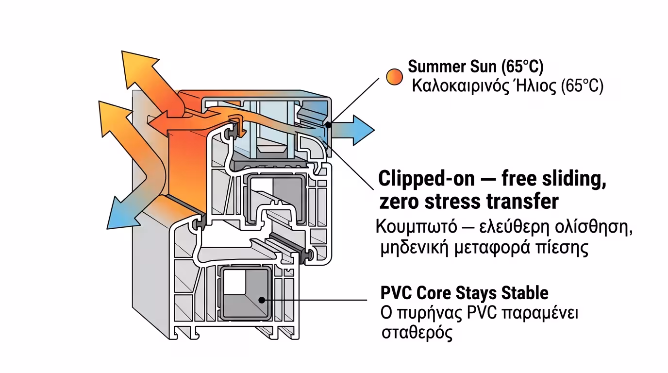 Clipped-on αλουμίνιο - ελεύθερη ολίσθηση χωρίς στρέβλωση