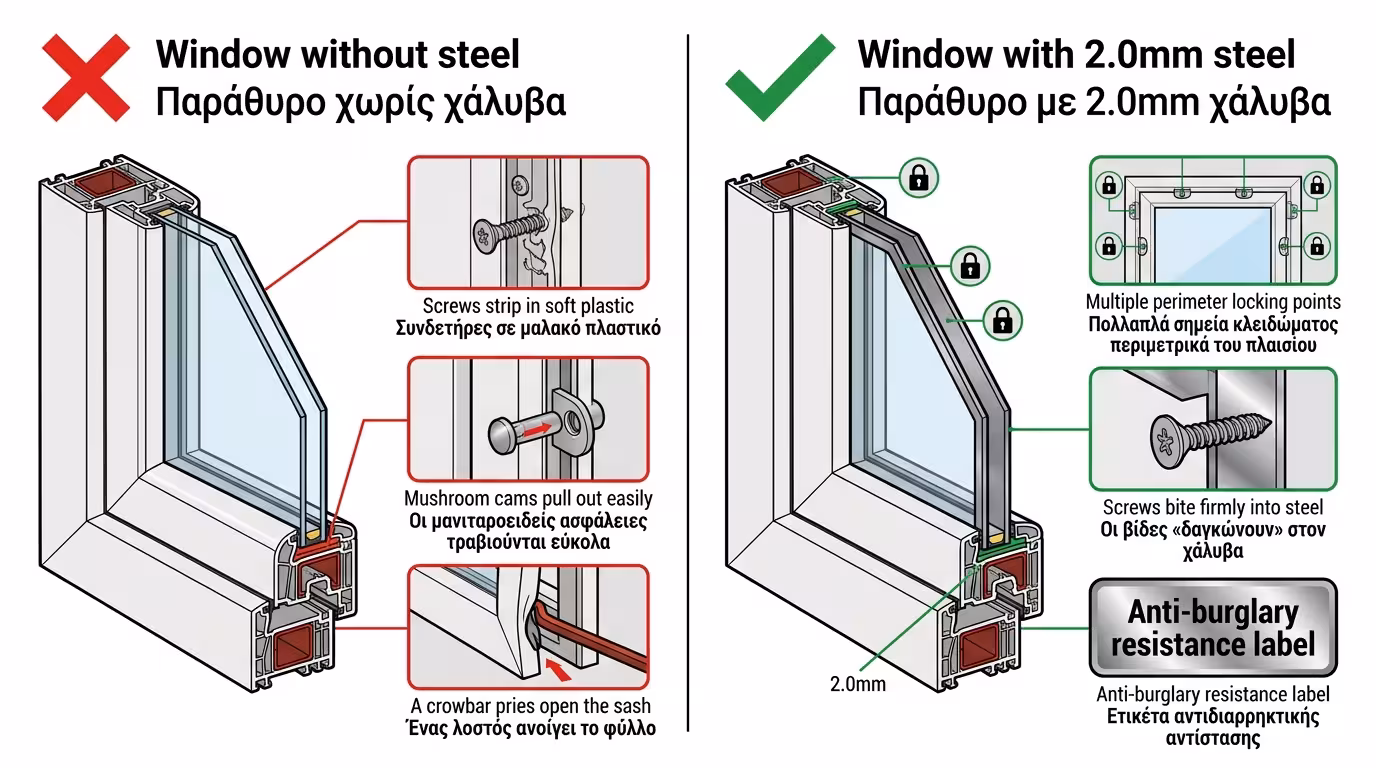 Πολλαπλά σημεία κλειδώματος - χάλυβας PVC ασφάλεια