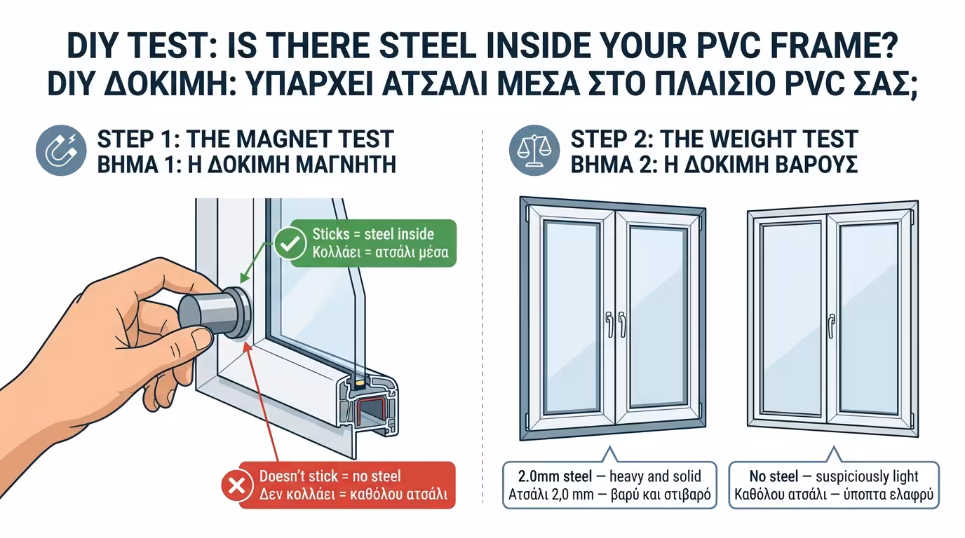 Τεστ μαγνήτη - έλεγχος χαλύβδινου οπλισμού σε PVC
