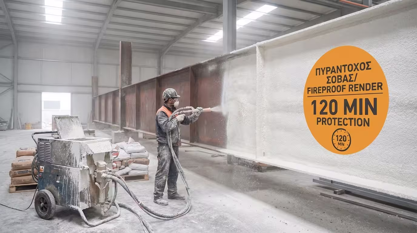 Πυράντοχος σοβάς σε μεταλλική δοκό - παθητική πυροπροστασία