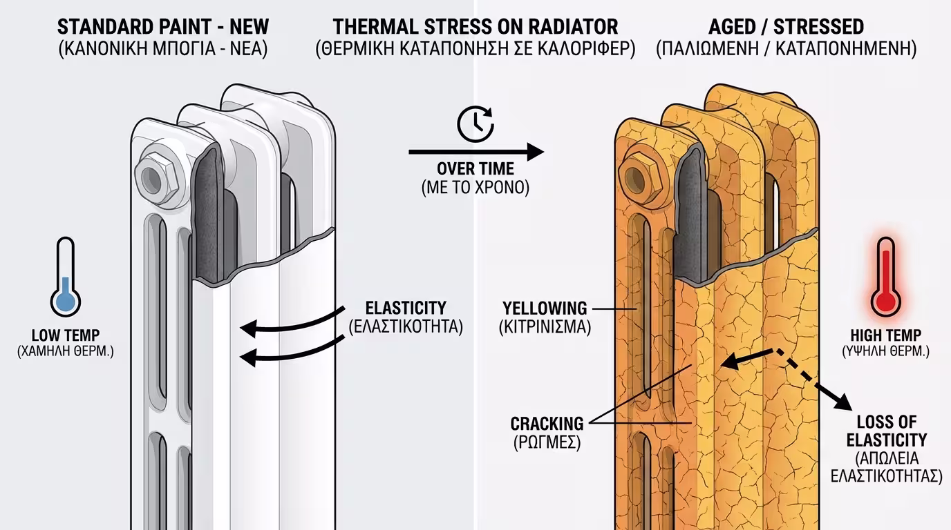 Ινφογκράφικ: Γιατί τα κοινά χρώματα κιτρινίζουν και «σκάνε» στα καλοριφέρ.