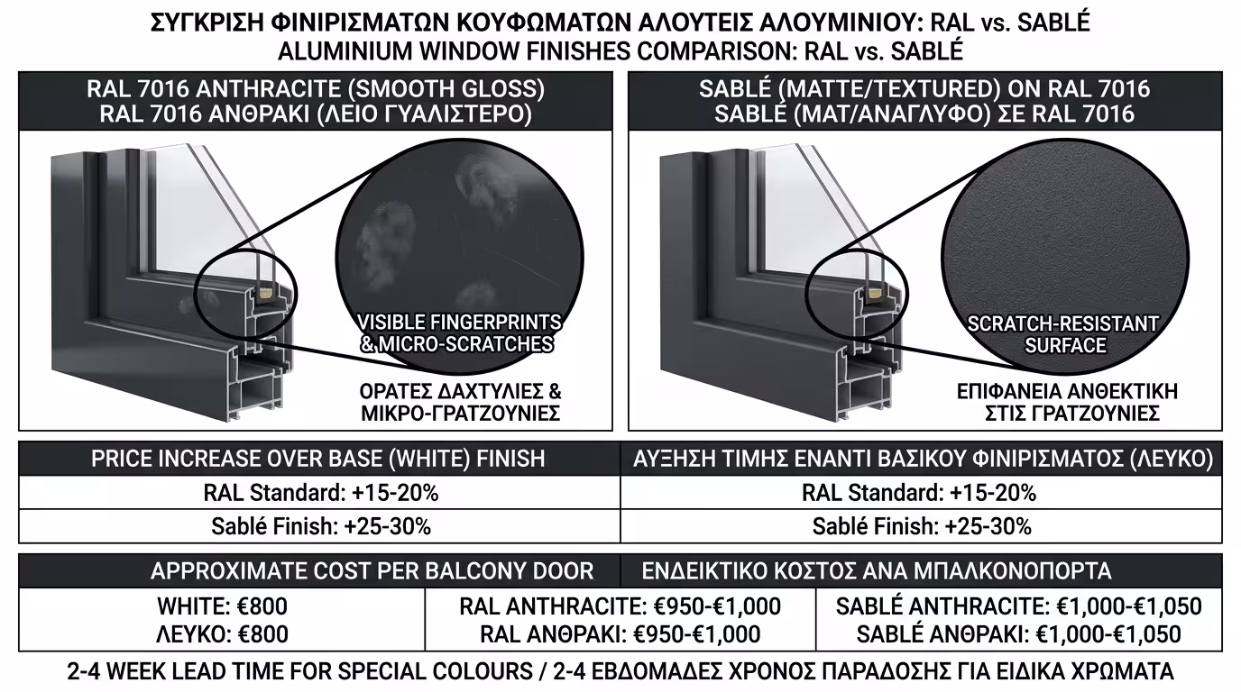 RAL ανθρακί, Sablé ματ - υπεράντοχη βαφή, +15%-30% κόστος