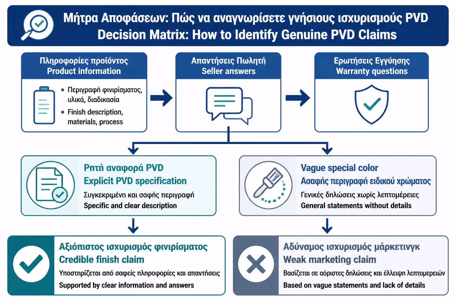 Εικονογράφηση για 11. Πώς να ξεχωρίσετε πραγματικό PVD από απλό “ειδικό χρώμα”