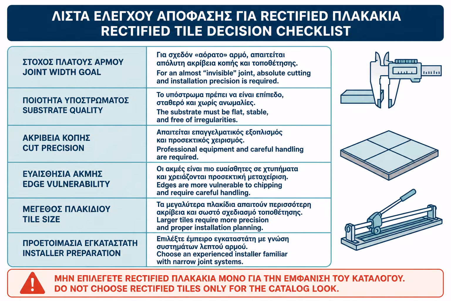 Εικονογράφηση για 17. Checklist πριν επιλέξετε ρεκτιφιέ πλακάκια