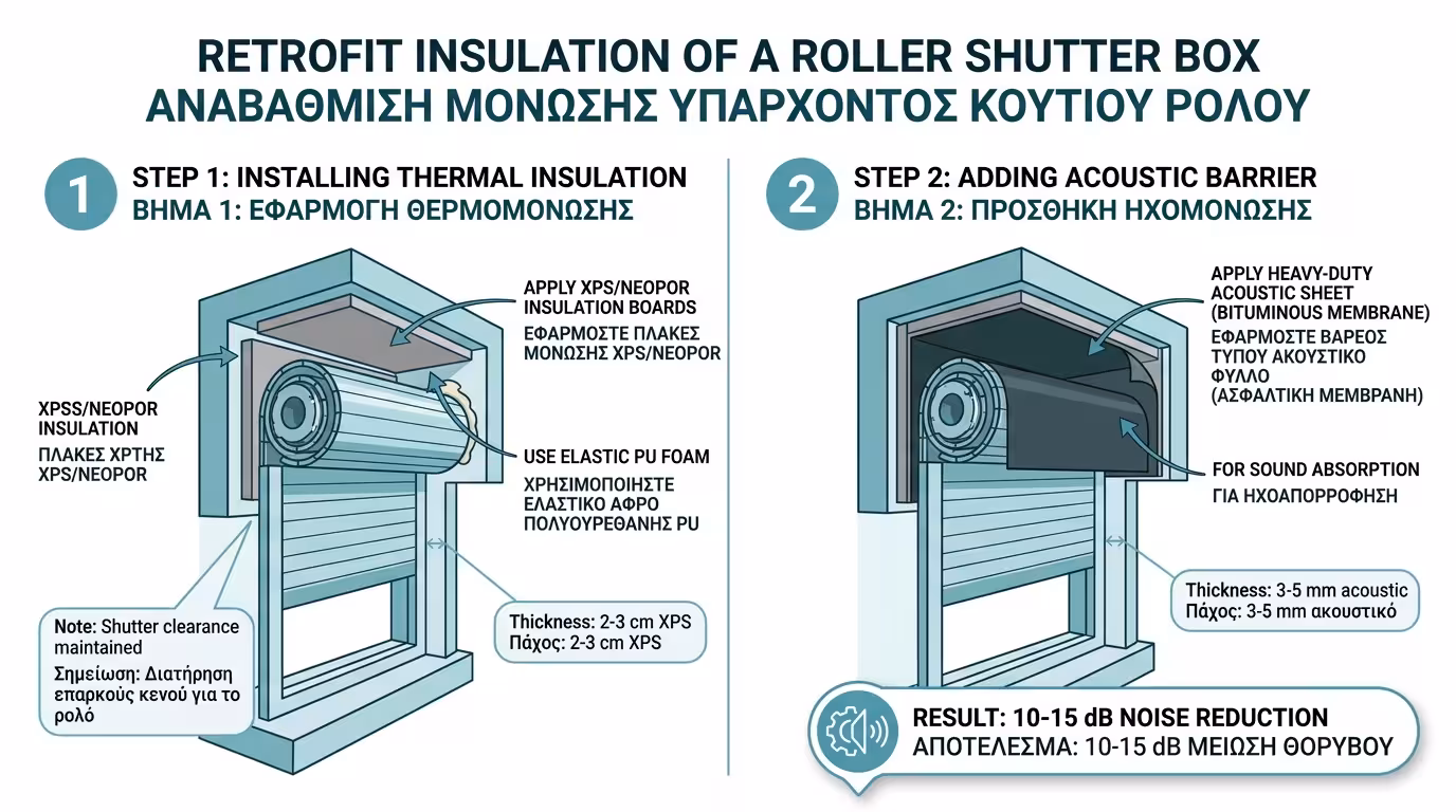 Εσωτερική μόνωση κουτιού ρολού με XPS/Neopor κέλυφος - retrofit DIY λύση