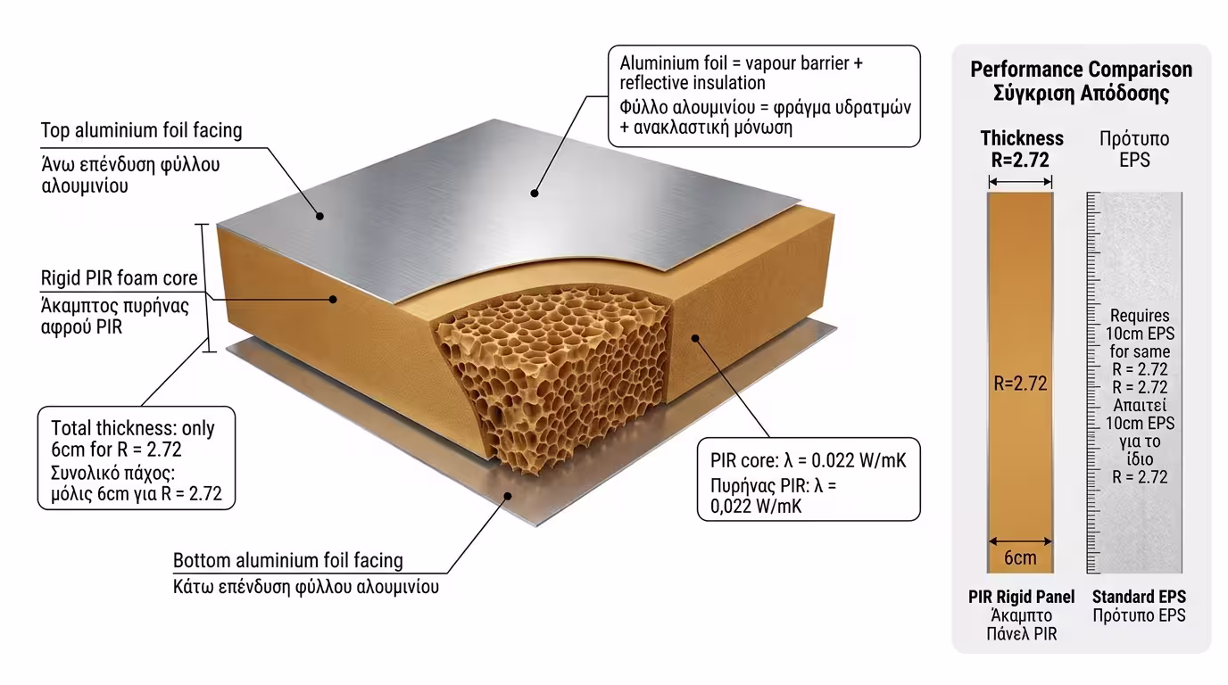PIR πάνελ με αλουμίνιο - εξοικονόμηση χώρου στη μόνωση