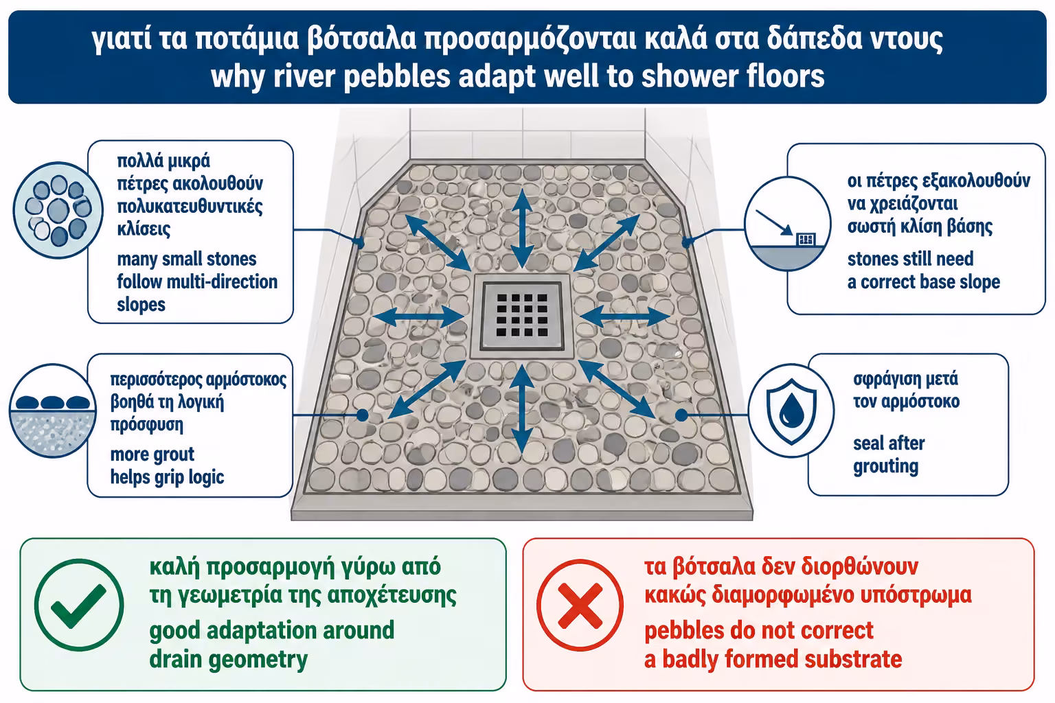Εικονογράφηση για 2. River pebbles στο δάπεδο ντουζιέρας