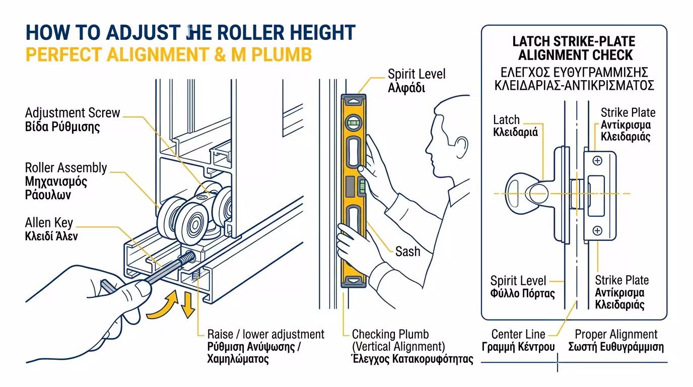 Ρύθμιση ράουλου με κλειδί Άλεν - αλφαδιασμα πόρτας