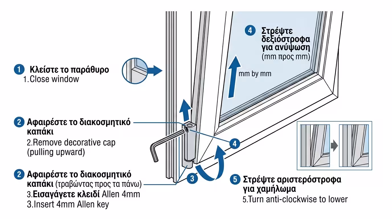 Κάτω μεντεσές - βίδα Άλεν για ρύθμιση ύψους