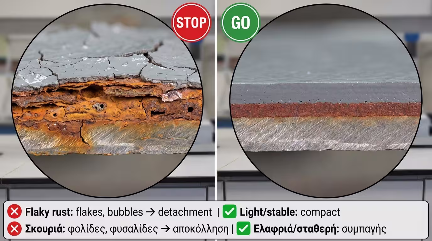 Μικροσκοπική ανάλυση διείσδυσης ρητίνης σε πορώδη σκουριά.