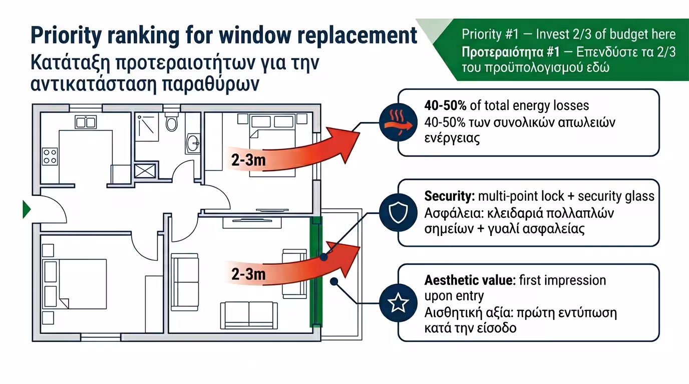 Σαλόνι - προτεραιότητα 1 για αλλαγή κουφωμάτων με μικρό budget