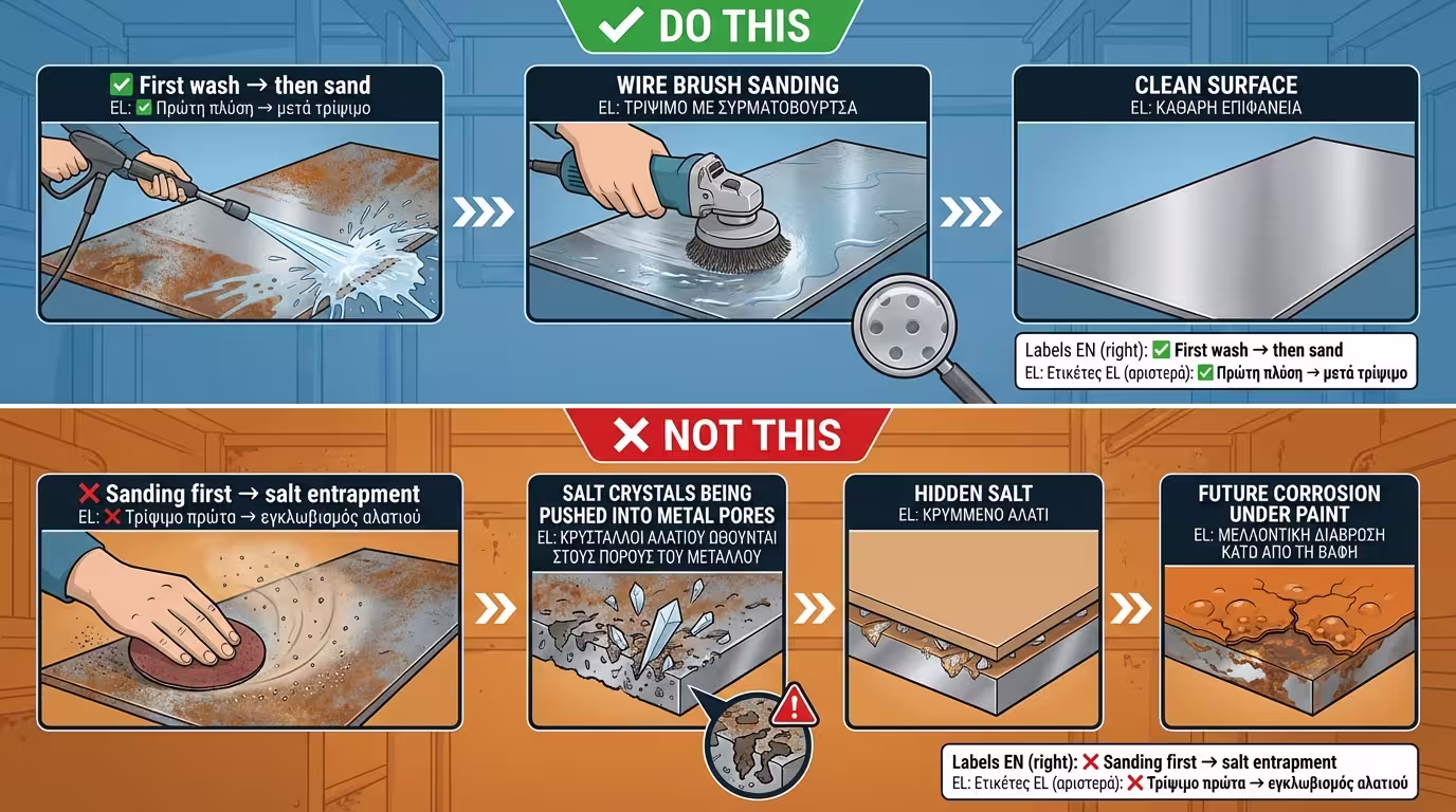 Μέτρηση αλάτων με Bresle Patches πριν την εφαρμογή ασταριού.