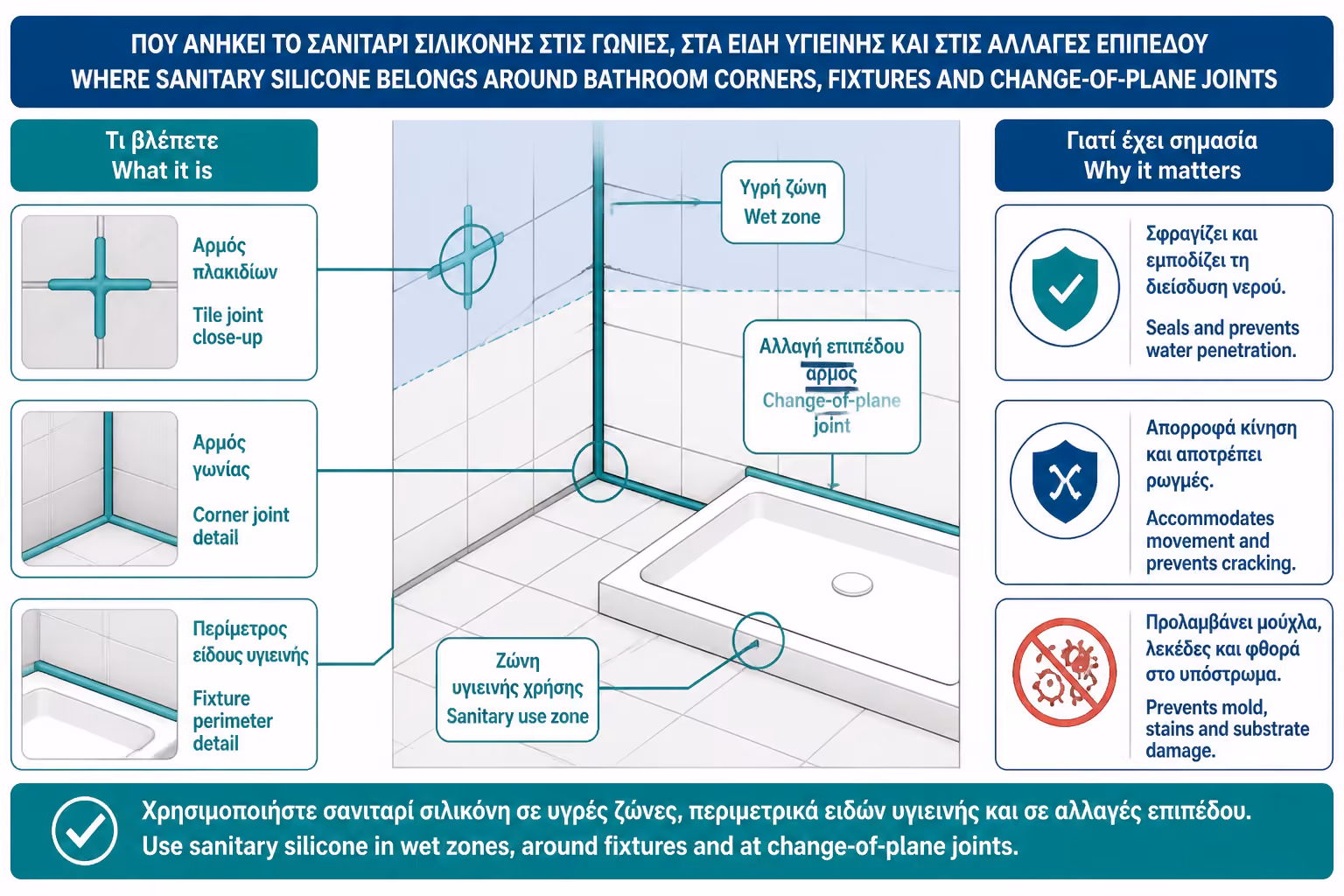 Εικονογράφηση για 6. Πού πρέπει να χρησιμοποιείται sanitary silicone
