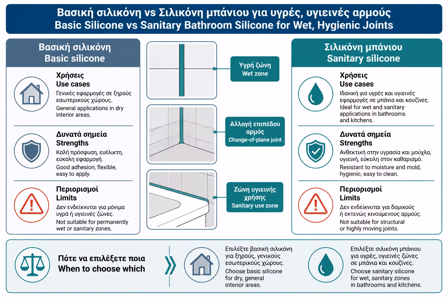 Εικονογράφηση για 2. Απλή σιλικόνη vs υγειονομική σιλικόνη
