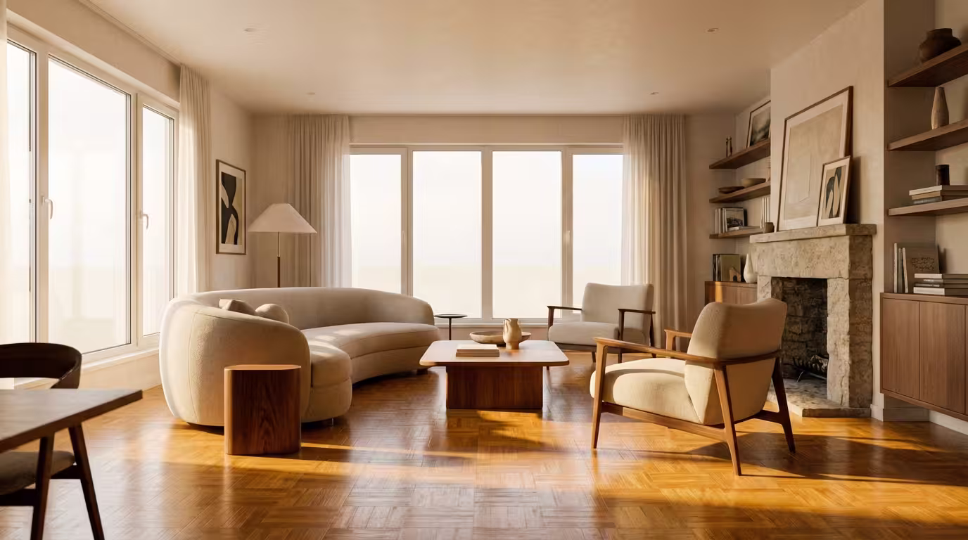 Ξύλινο δάπεδο παρκέ με σατινέ βερνίκι - απαλή μαργαριταρένια ζεστή όψη