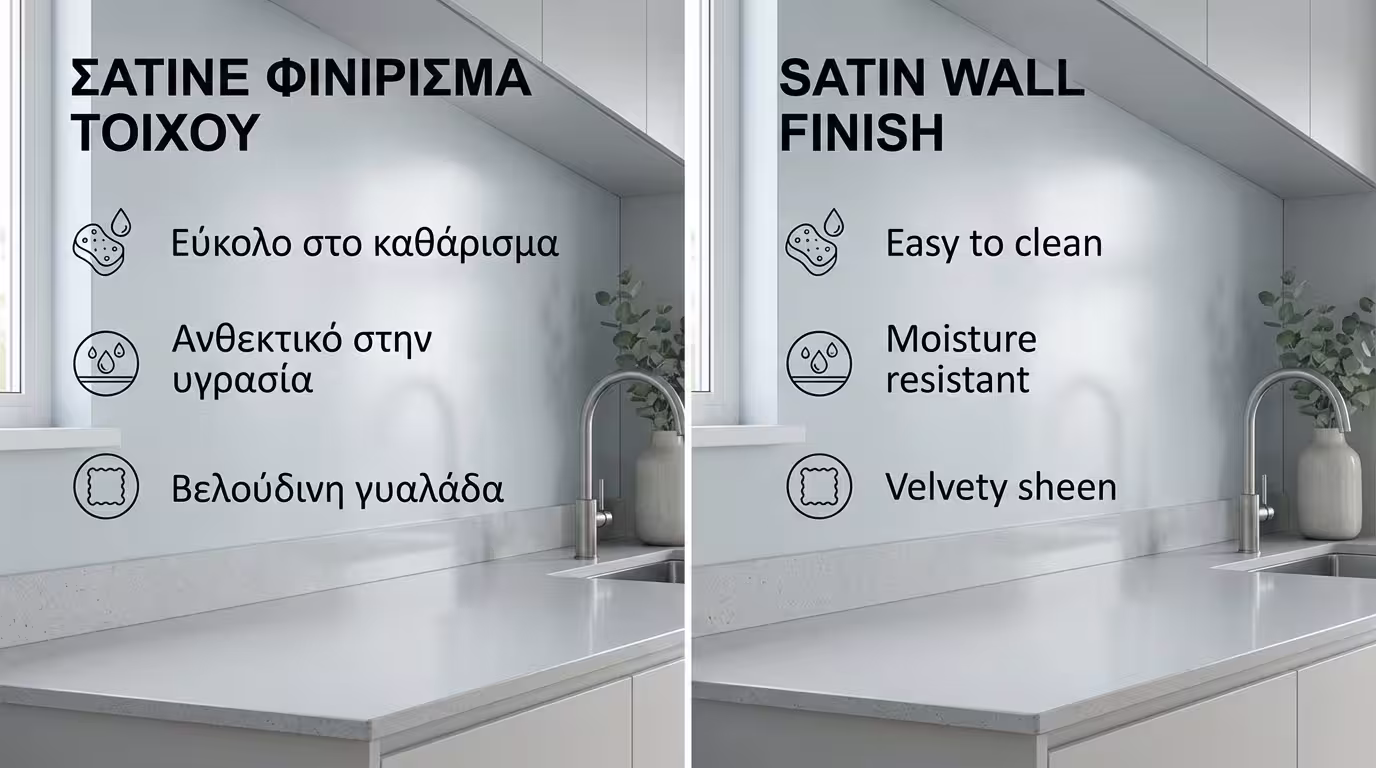 Κουζίνα βαμμένη με σατινέ χρώμα - απαλή βελούδινη γυαλάδα, ανθεκτική σε λεκέδες