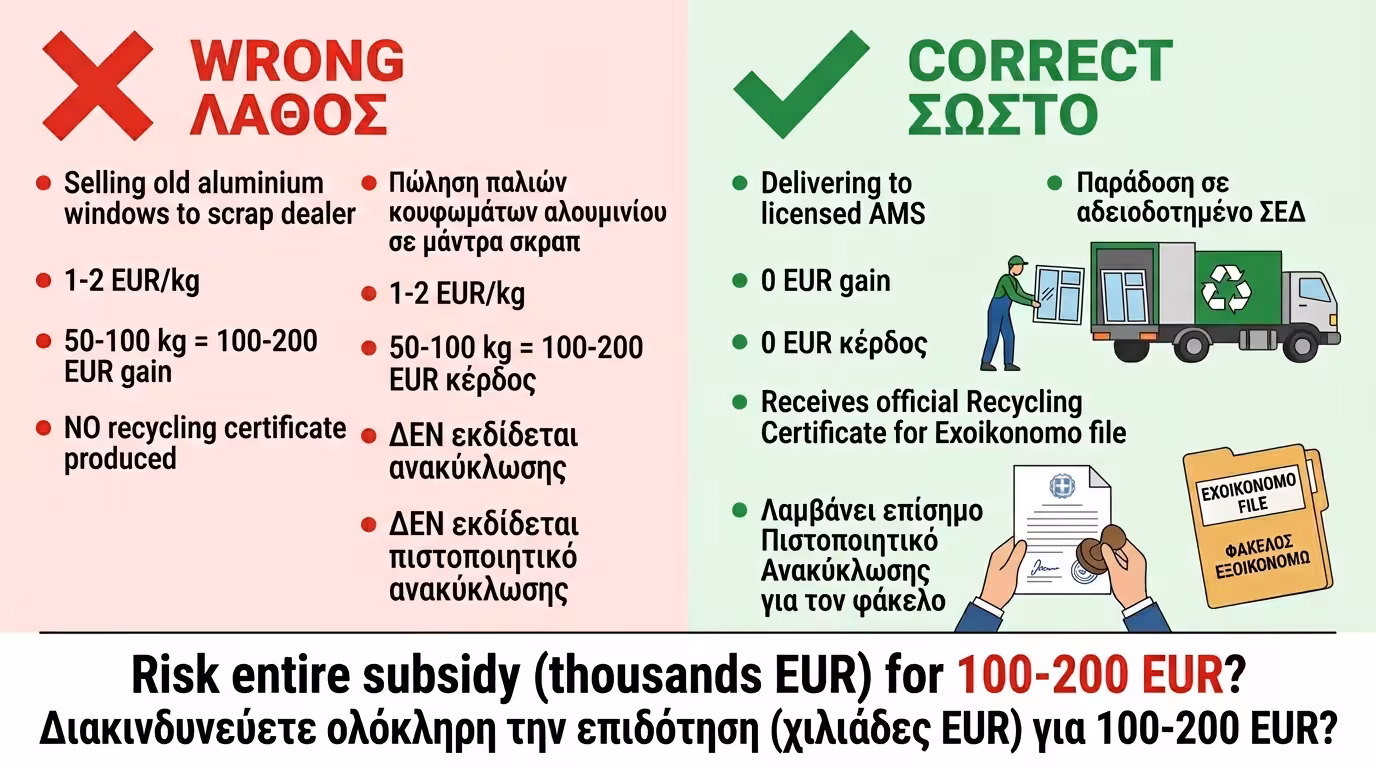 Παλιοσίδερα - απαγόρευση πώλησης σκραπ παλαιών κουφωμάτων Εξοικονομώ