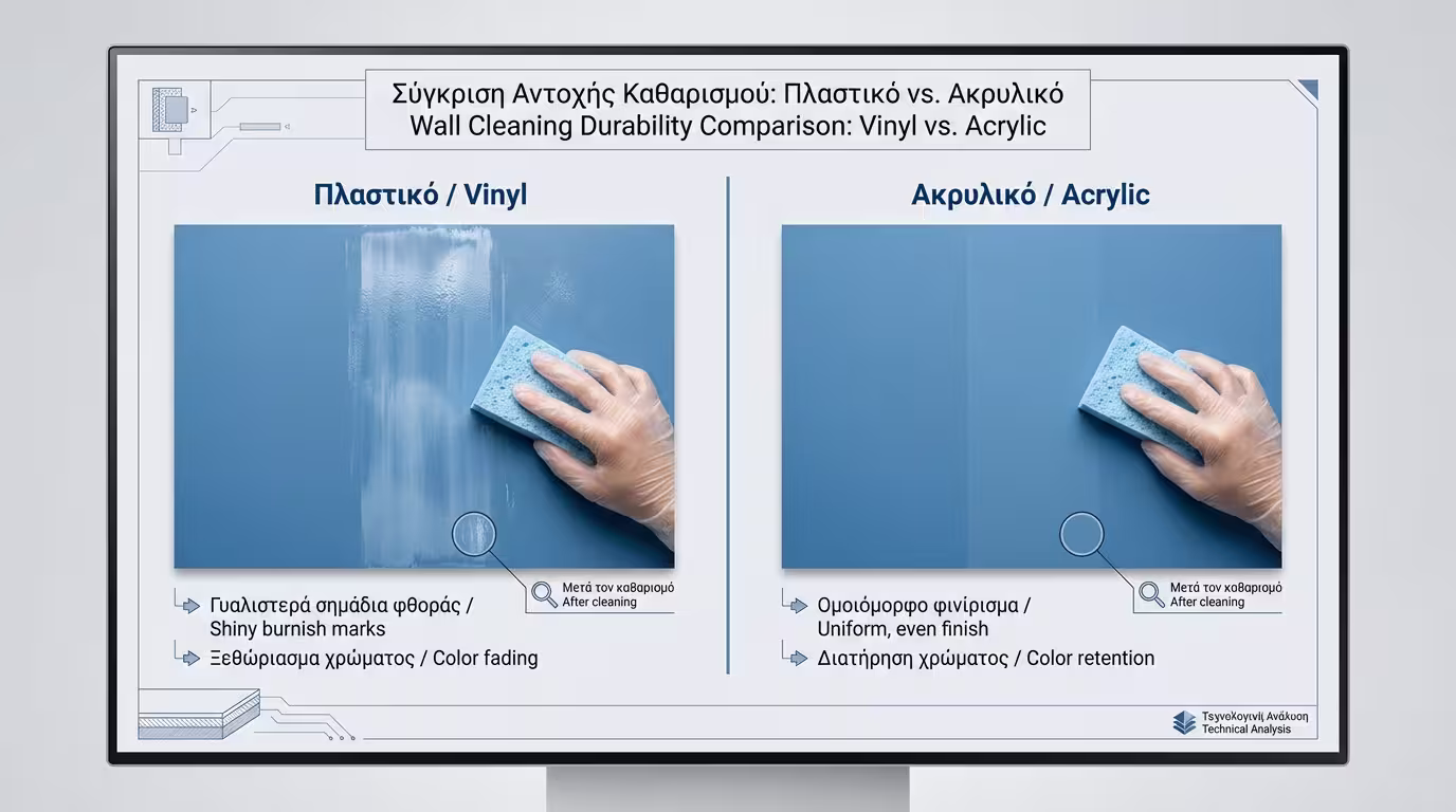 Σύγκριση τριβής: πλαστικό χρώμα με γυαλιστερά σημάδια vs ακρυλικό με ομοιόμορφη επιφάνεια μετά τον καθαρισμό