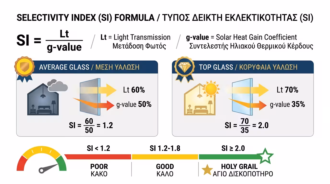 Δείκτης επιλεκτικότητας - φόρμουλα Lt/g-value