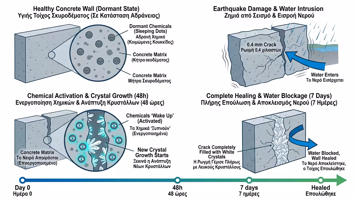 Αυτοΐαση - κρύσταλλοι κλείνουν ρωγμή 0,4 mm αυτόματα
