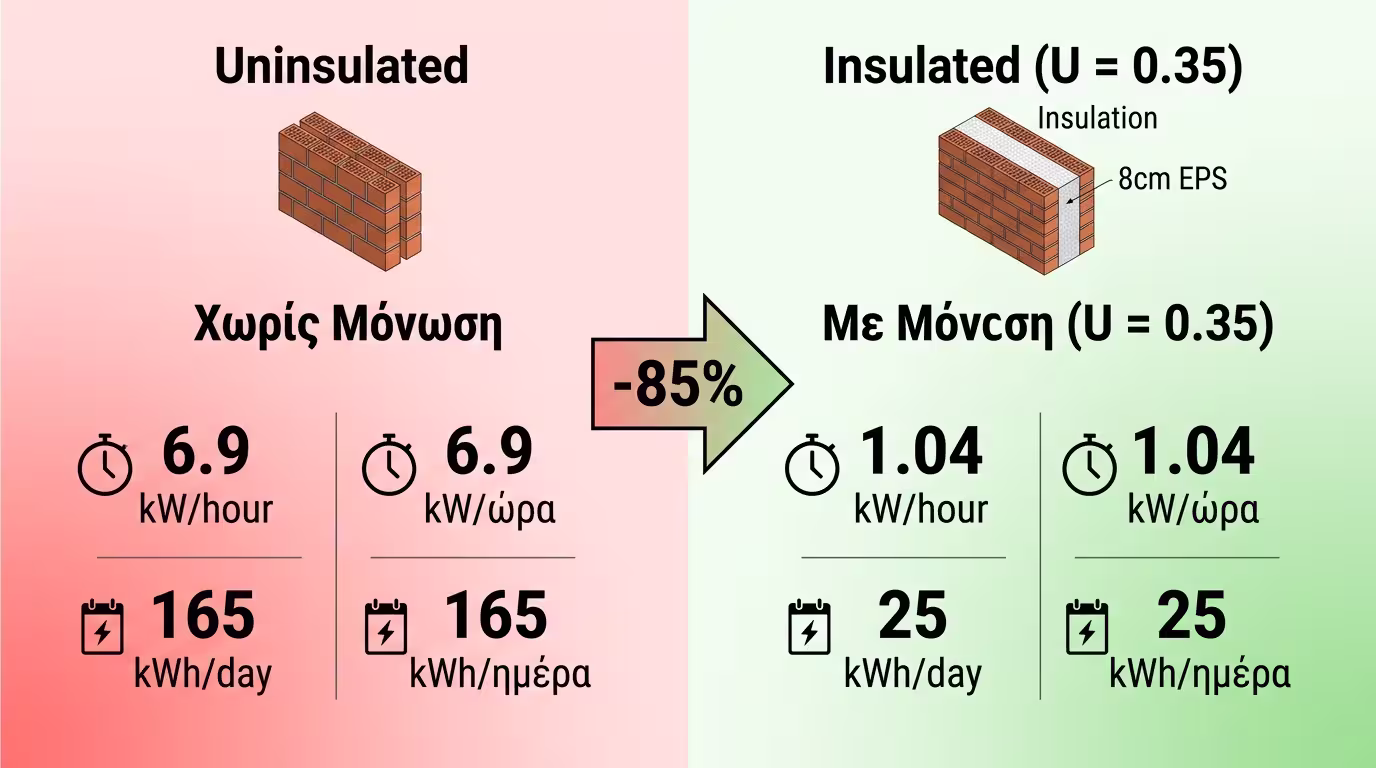 Μονωμένο σπίτι - δραματική μείωση απωλειών