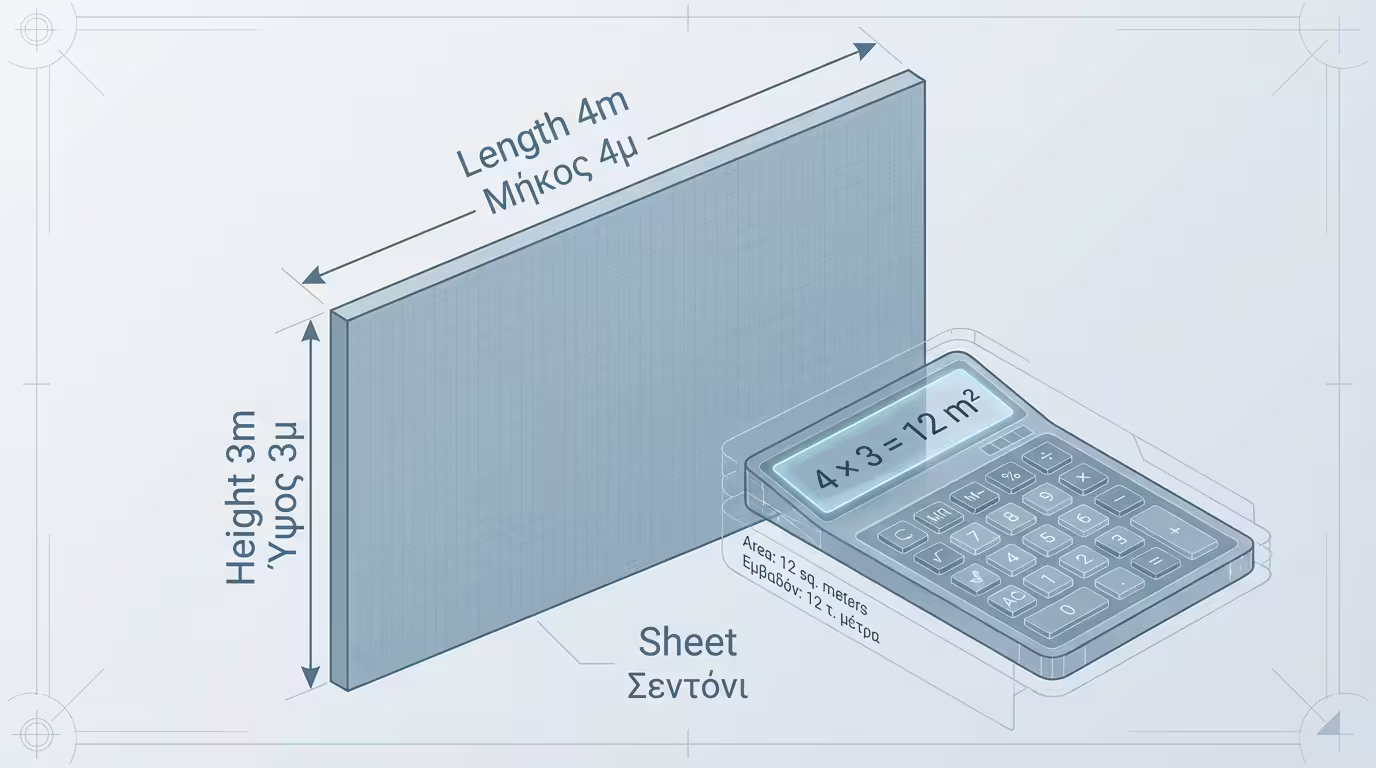 Τυφλός τοίχος χωρίς ανοίγματα - υπολογισμός μήκος x ύψος