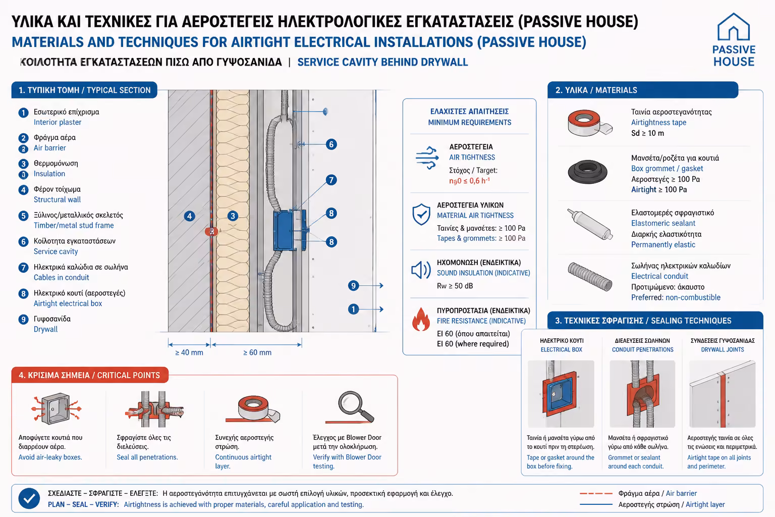 Service cavity πίσω από γυψοσανίδα για αεροστεγείς ηλεκτρολογικές εγκαταστάσεις