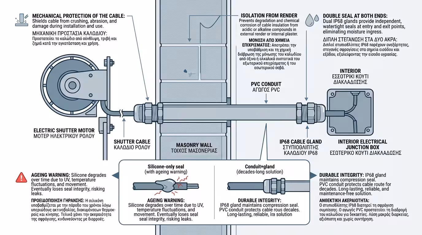 Πλαστικός σωληνίσκος PVC μέσα στον τοίχο - στεγανός αγωγός ηλεκτρικών καλωδίων ρολού