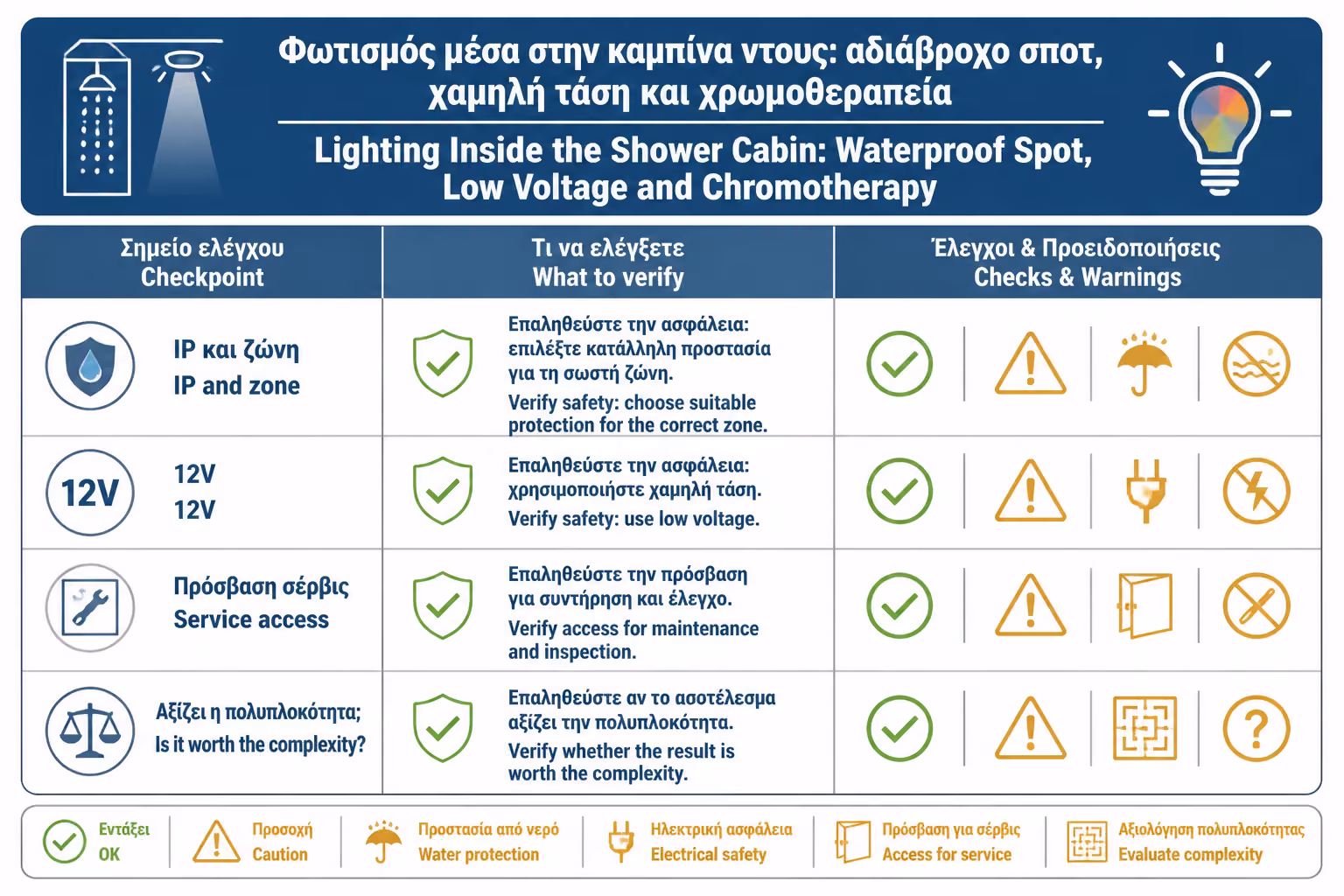 Εικονογράφηση για 20. Πρακτικό checklist πριν βάλετε φωτισμό μέσα στην καμπίνα ντους