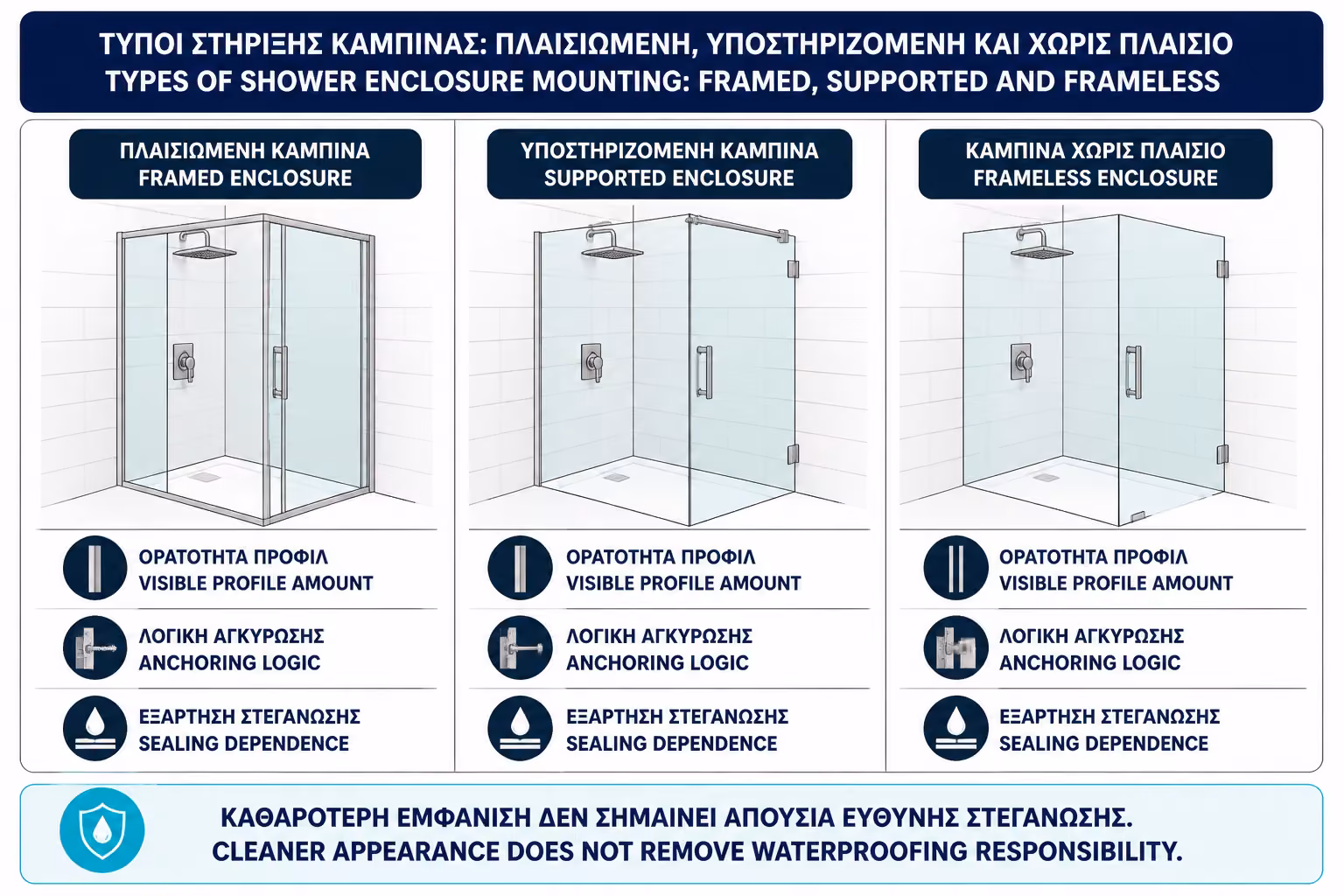 Εικονογράφηση για 2. Προφίλ, στηρίγματα ή frameless λύση: διαφορετικές τεχνικές απαιτήσεις