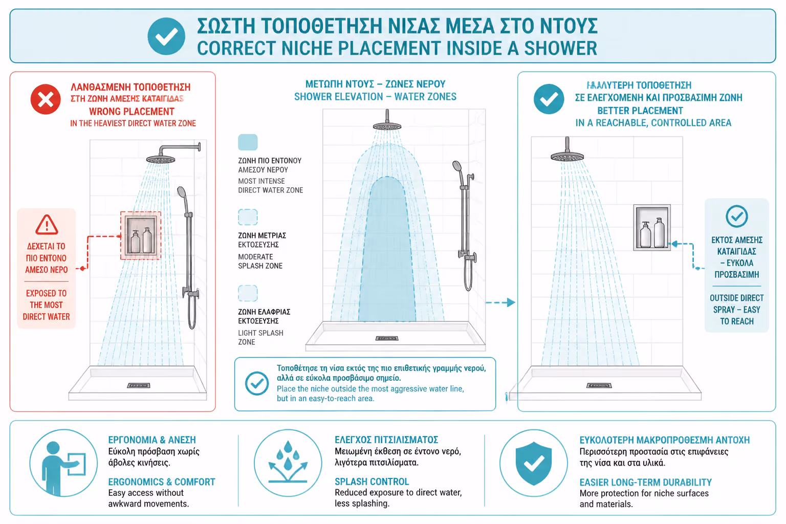 Εικονογράφηση για 2. Πού πρέπει να τοποθετηθεί η εσοχή μέσα στη ντουζιέρα