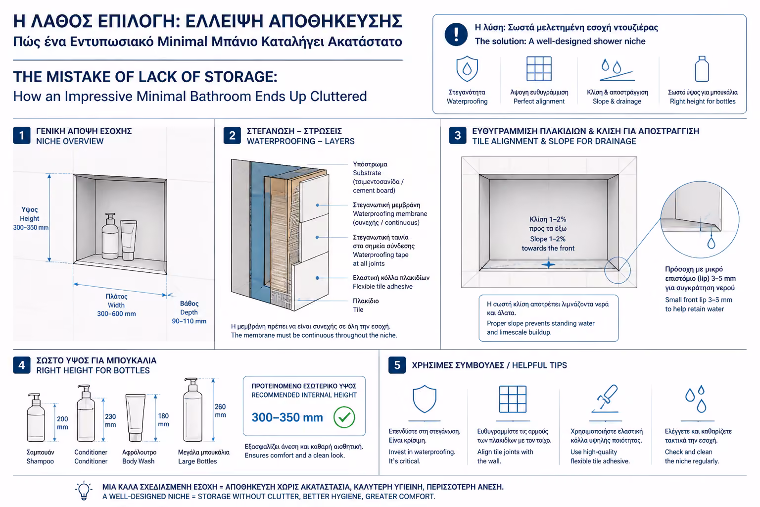 Εικονογράφηση για τεχνική λεπτομέρεια niche στη ντουζιέρα