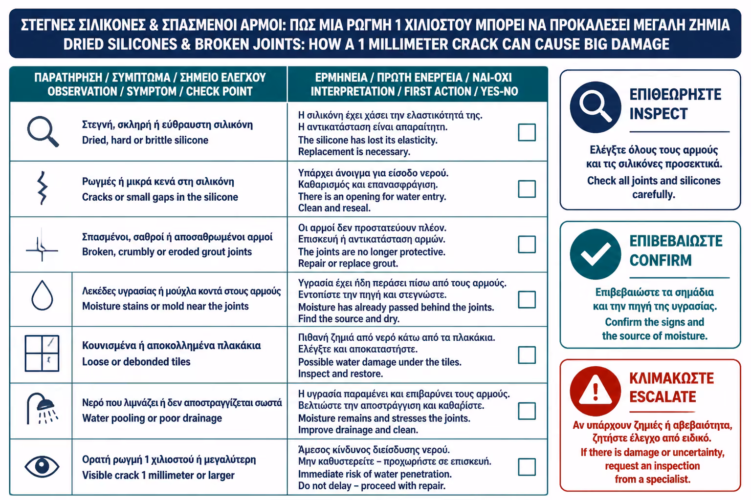Εικονογράφηση για 18. Πρακτικό checklist ελέγχου σιλικόνης και αρμών