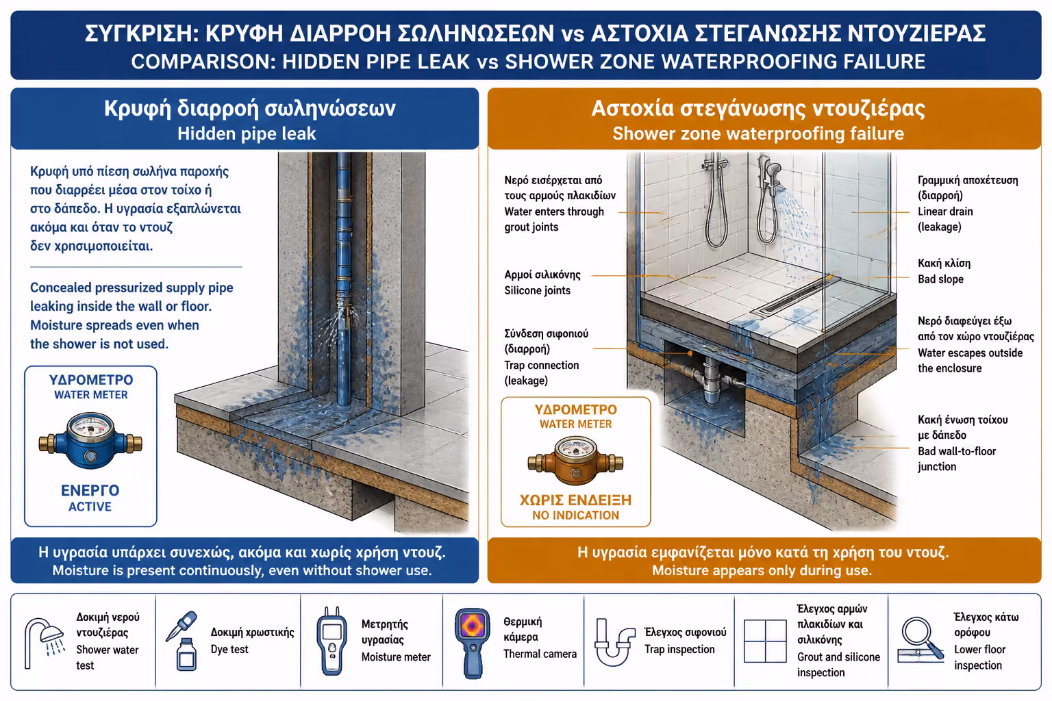 Εικονογράφηση για 13. Διαρροή από Ντουζιέρα ή Κακή Στεγανοποίηση