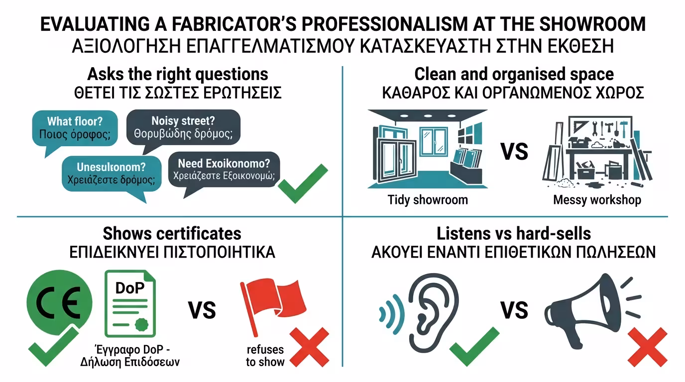Συμπεριφορά επαγγελματία - ερωτήσεις, καθαριότητα, CE/DoP