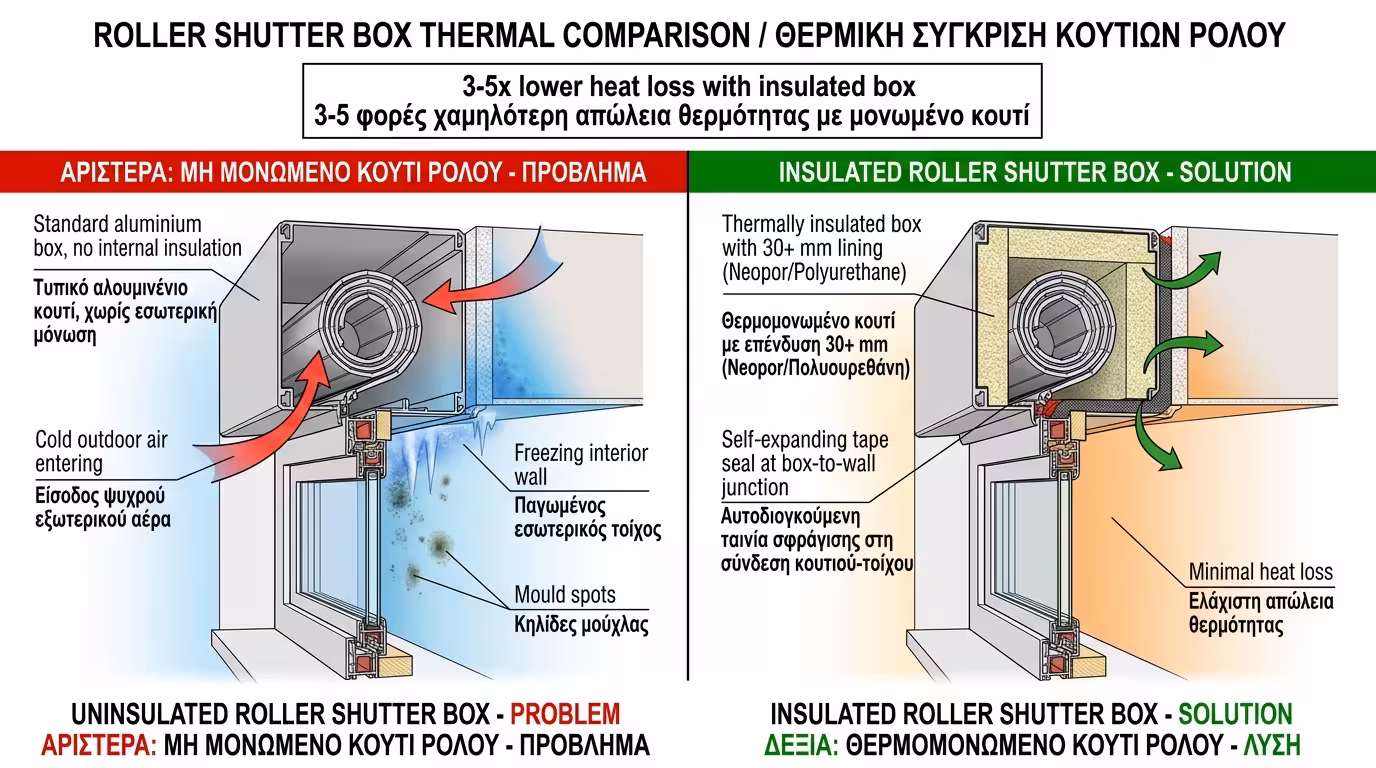 Θερμομονωμένο κουτί ρολού με Neopor και πολυουρεθάνη