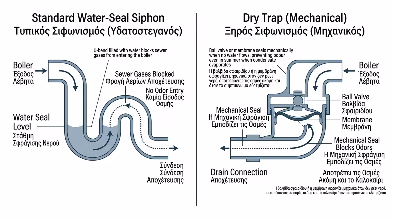 Σιφώνι συμπυκνωμάτων και ξηρό σιφώνι (dry trap)