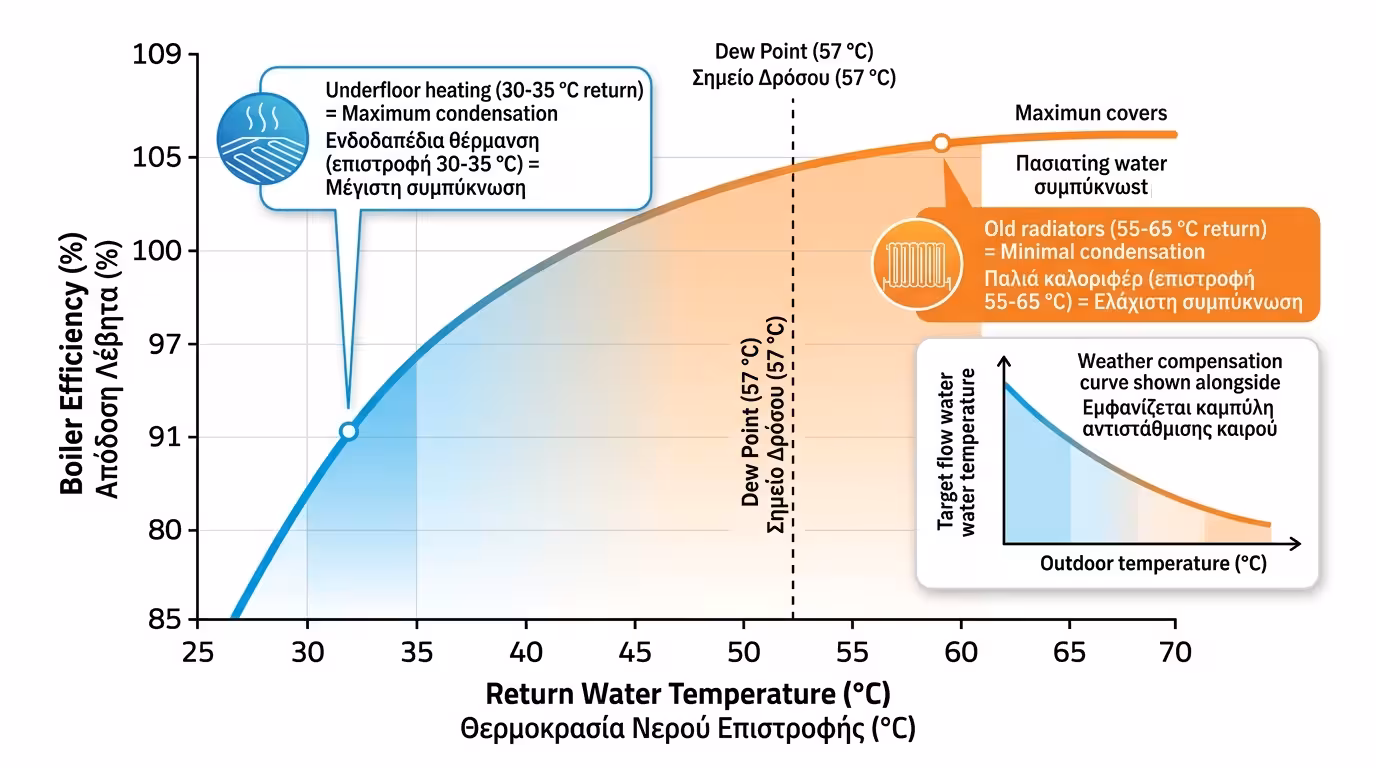 Σημείο δρόσου - αντιστάθμιση και ενδοδαπέδια θέρμανση