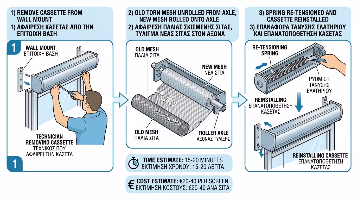 Σκισμένο πανί σε σίτα ρολό - φθορά από νύχια κατοικιδίου