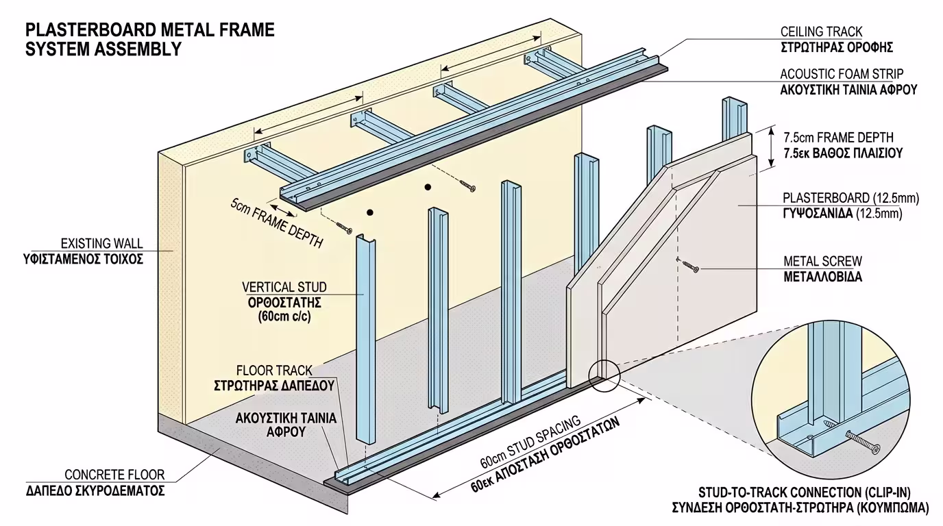 Μεταλλικός σκελετός γυψοσανίδας - στρωτήρες και ορθοστάτες