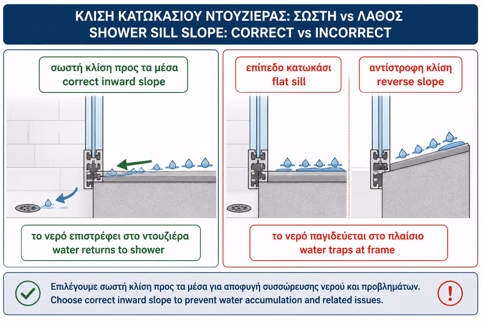 Εικονογράφηση για 2. Το περβάζι πρέπει να έχει κλίση προς τη ντουζιέρα